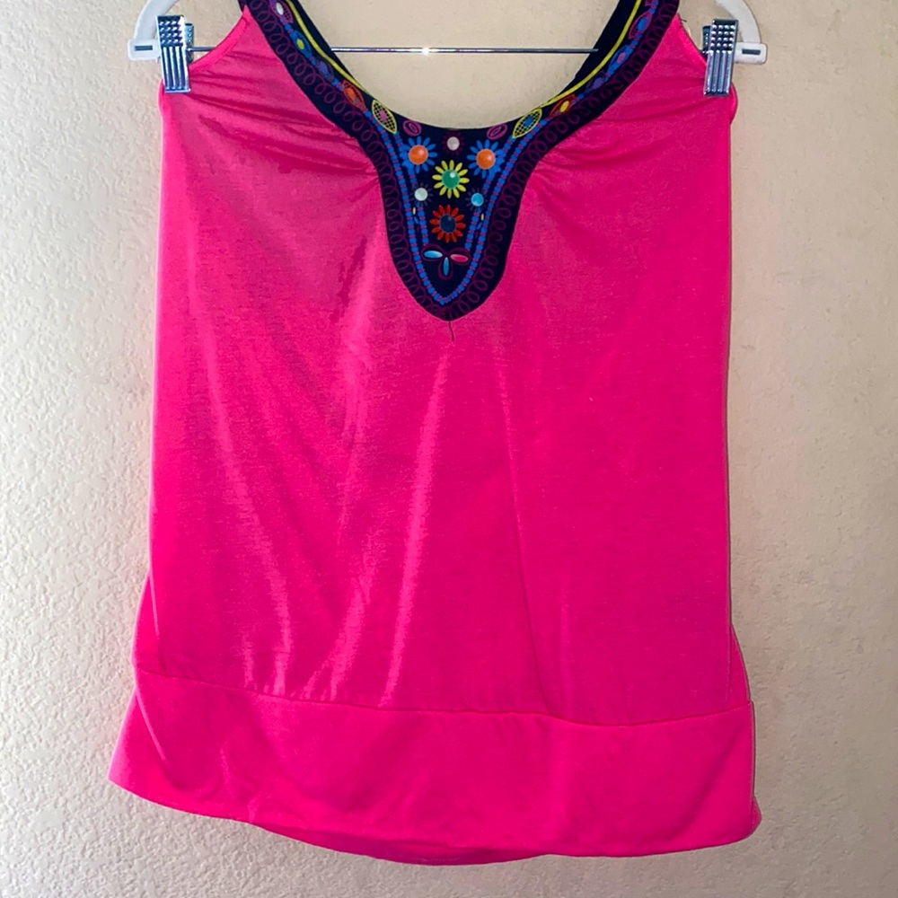 PINK HALTER WITH FLORAL PRINT STRAP